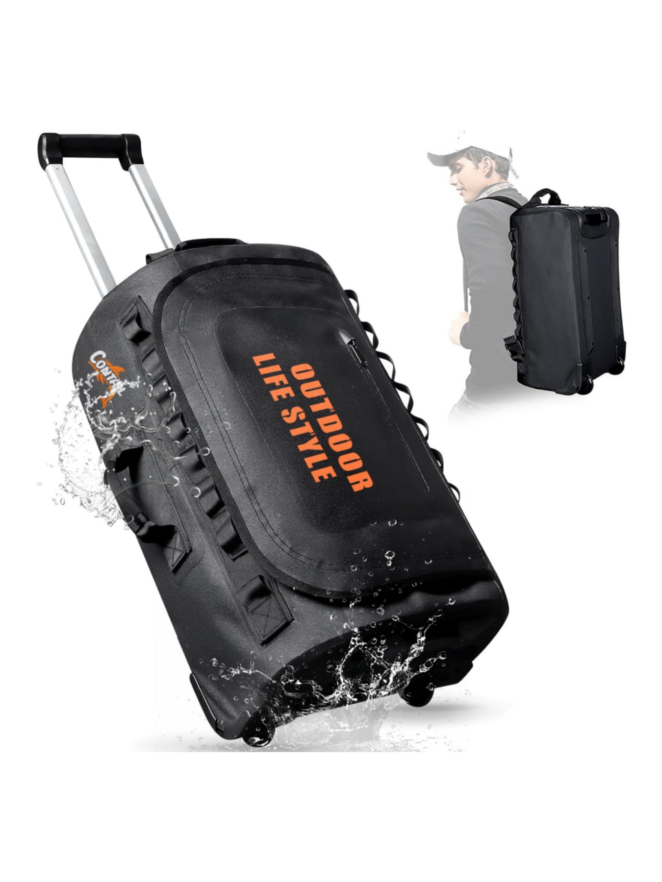 Snorkeling Gear - 48/95リットル容量の車輪付きダイビングバッグ、車輪付き旅行用バッグ、防水スーツケース。伸縮式のダブルポール型ハンドル、ハンドル、取り外し可能なバックパック用ショルダーストラップ付き。3つの持ち運び方法で、装備品の持ち運びを柔軟かつ便利に。スキューバダイビング用具に最適。ブラックのインラインスケート、ウィークエンドバッグも付属。