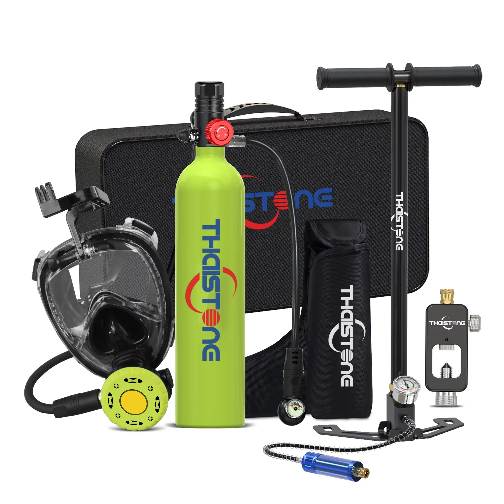 Diving Mask - THAISTONE 1L スキューバ用酸素ボンベ（手動ポンプ付き）＋スキューバダイビングおよびシュノーケリング用ダイビングマスク（水中呼吸用）
