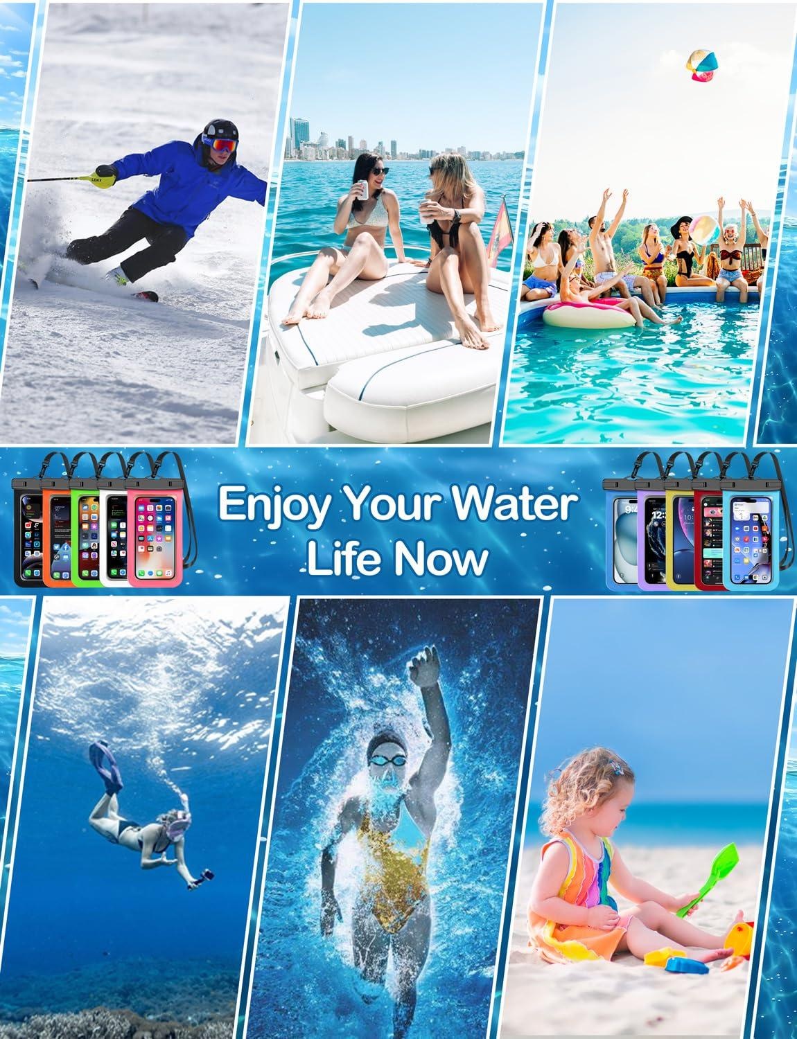 Dry Bag Waterproof - 防水スマホポーチ、2個セット、黒と白の防水スマホケース、携帯電話用防水バッグ、保護レベル：IP68、ビーチやクルーズに最適（Apple用）
