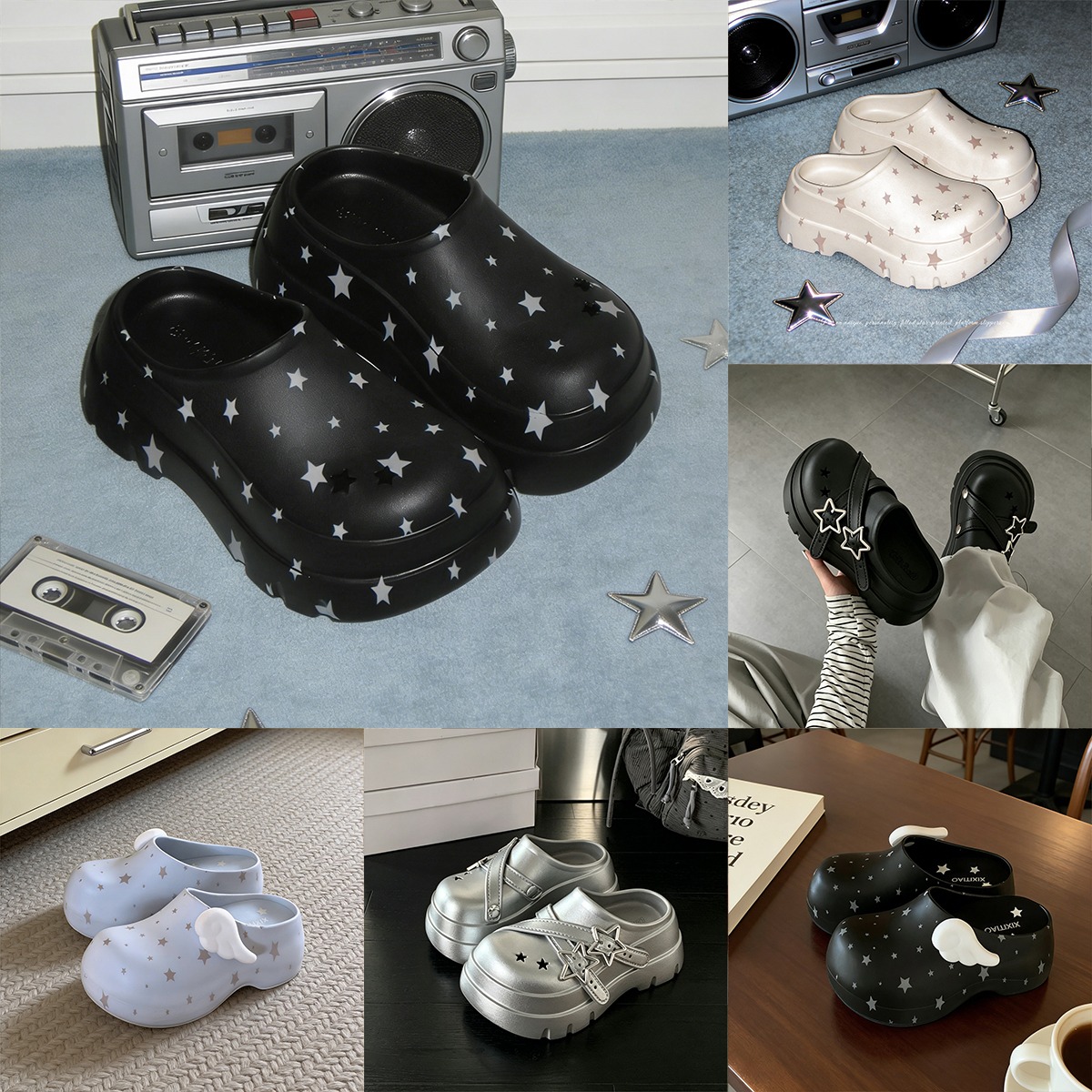 Water Shoes - 夏の新作、女性用プラットフォームサンダル。Y2K風のスター柄デザインで、涼しげなアウトドアビーチシューズ。カジュアルな厚底スリッパ。