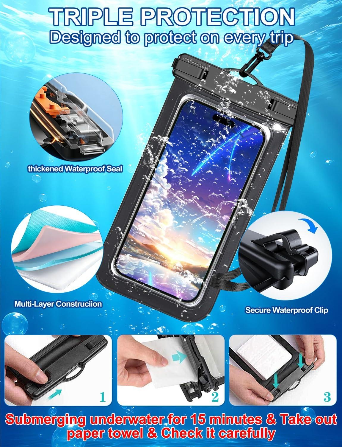 防水スマホポーチ、2個セット、黒と白の防水スマホケース、携帯 - Dry Bag Waterproof のレビューと価格
