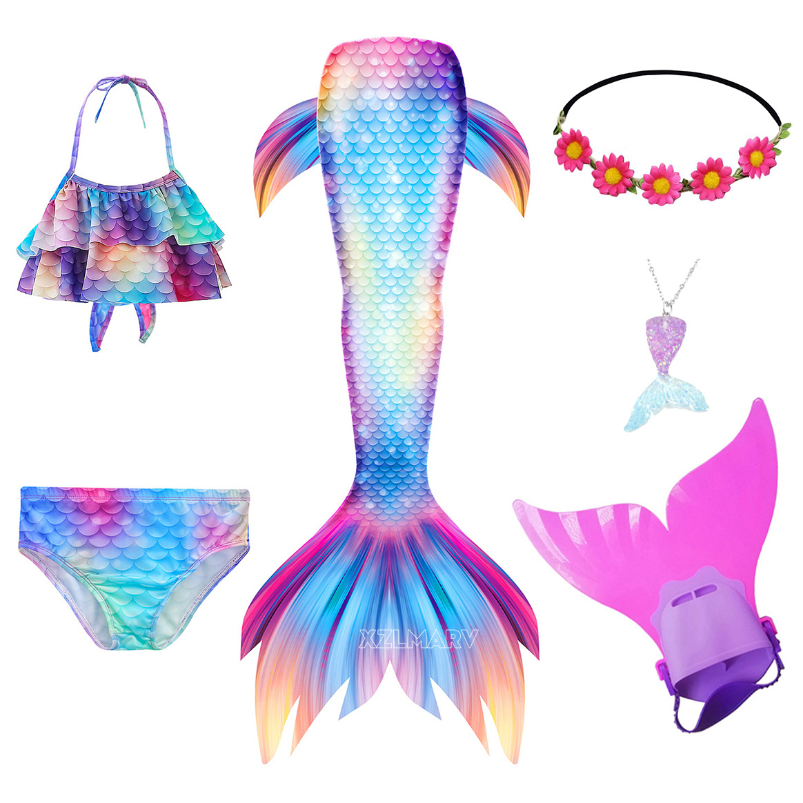 6 ピース/セットアリエル女の子水泳マーメイドテールモノフィ - Flippers Swimming のレビューと価格