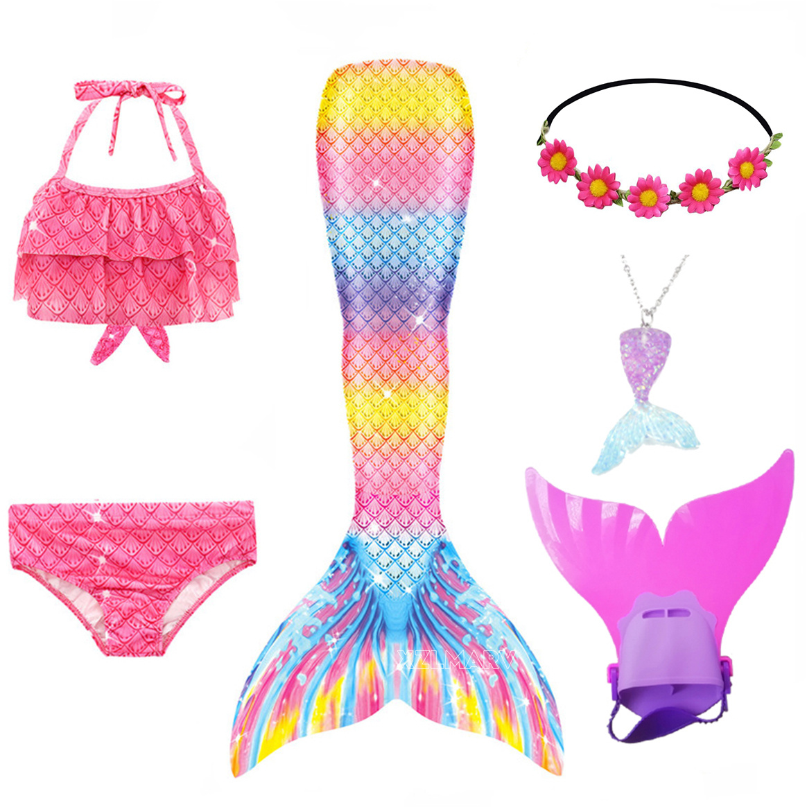 6 ピース/セットアリエル女の子水泳マーメイドテールモノフィ - Flippers Swimming のレビューと価格