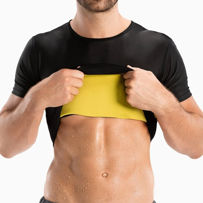 サウナ Tシャツ男性フラットベリーコルセット痩身シース汗男性 - Wetsuit Men のレビューと価格