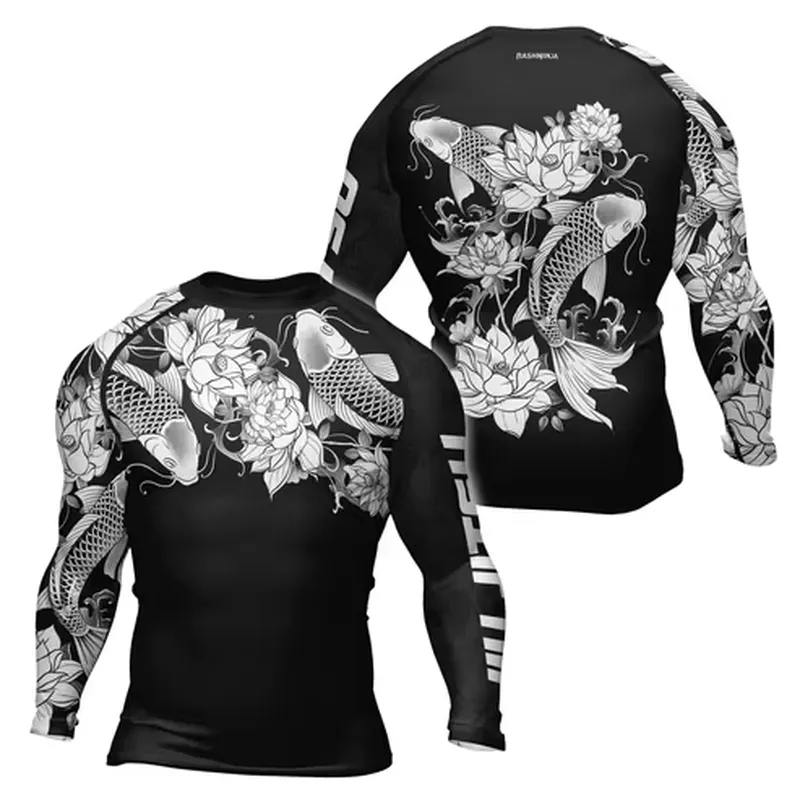 3Dプリントの長袖メンズレトロ速乾コンプレッションシャツ。フ - Rash Guard のレビューと価格